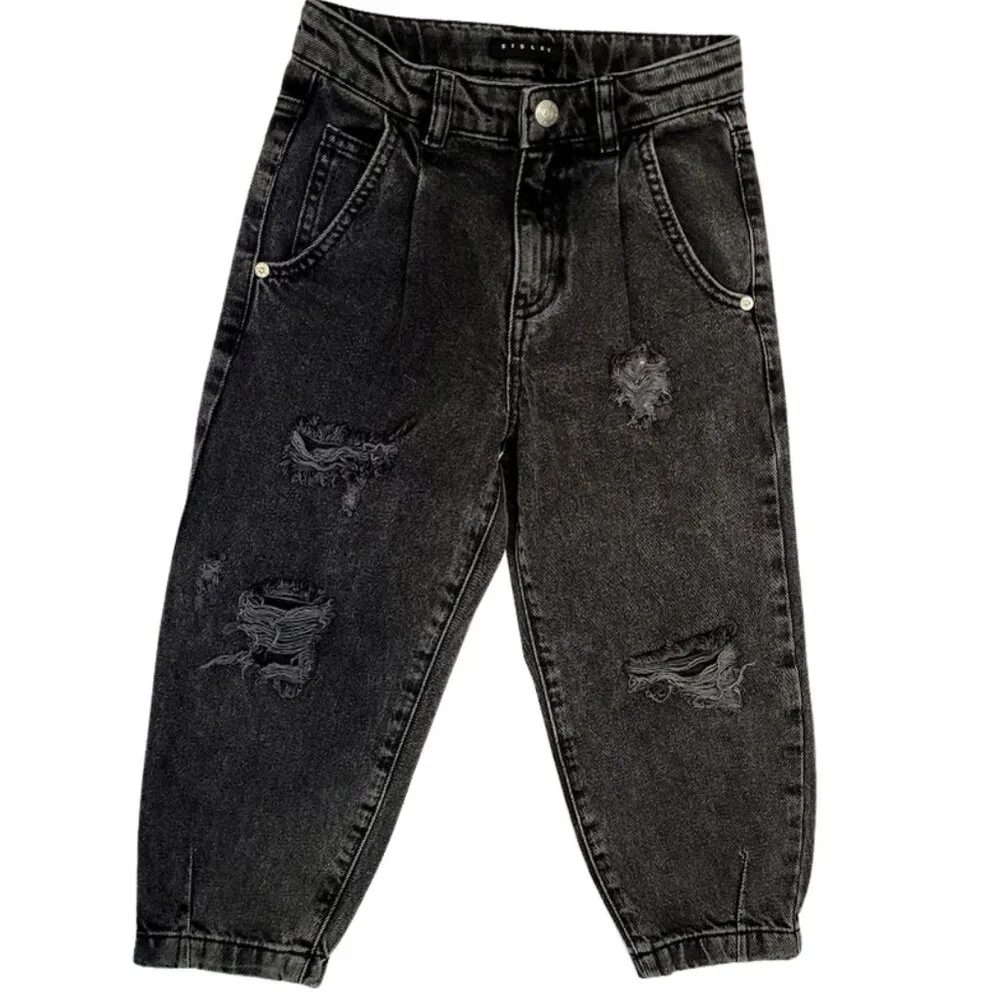 SISLEY Black Distressed Denim Adjustable Waist Jeans - Boys S (6-7)